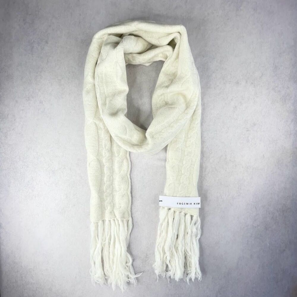 Eugenia Kim Jacinth Scarf Ivory Metallic Wool Blend Cable Knit 90" $495 NEW!